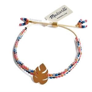 NWT Madewell Beaded W/Gold Leaf Charm Slider Bracelet